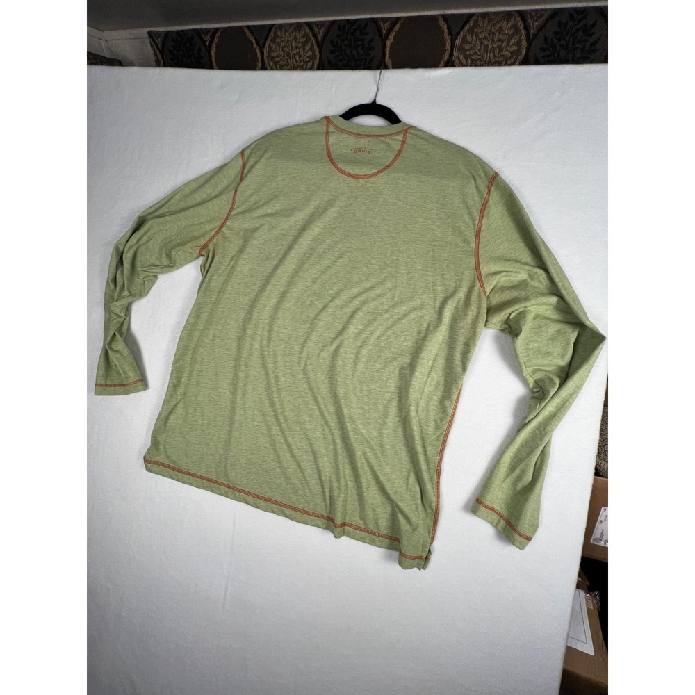 Orvis Trout Bum Mens XL Long Sleeve T-Shirt Heather Green Orange Stitching - Picture 6 of 9
